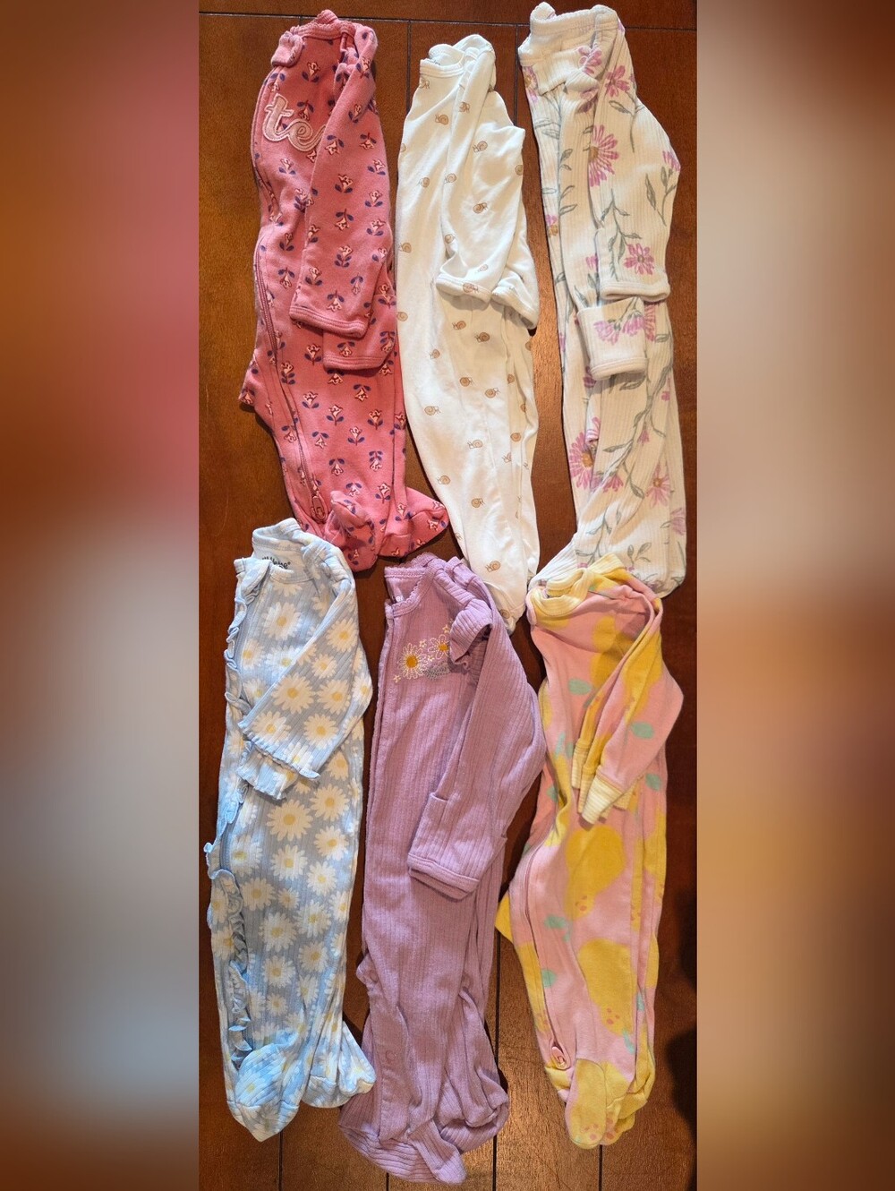 3M Baby Girl Bundle of 6 Footies.  Gently Used